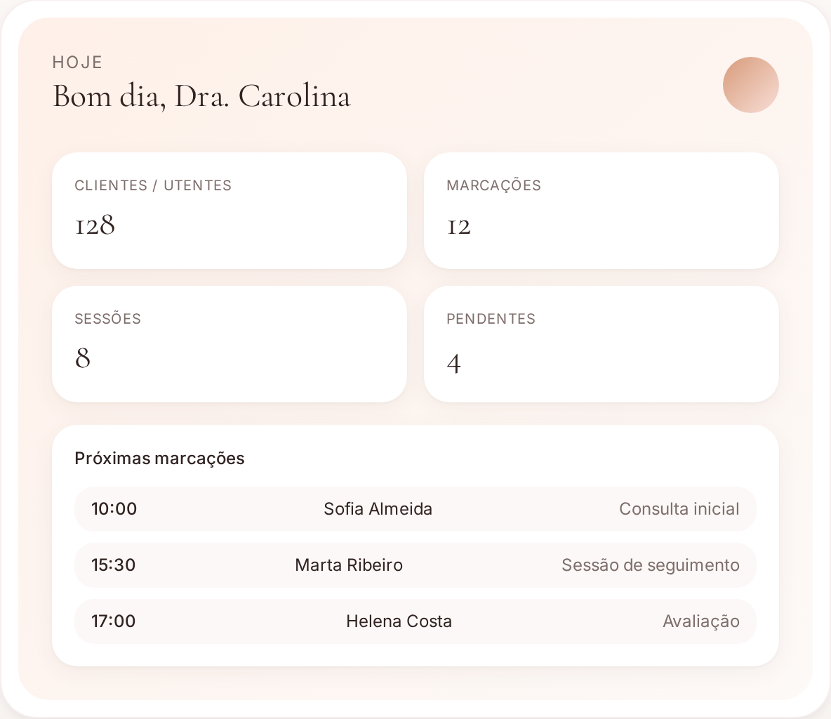 Interface da Care by HubRPS
